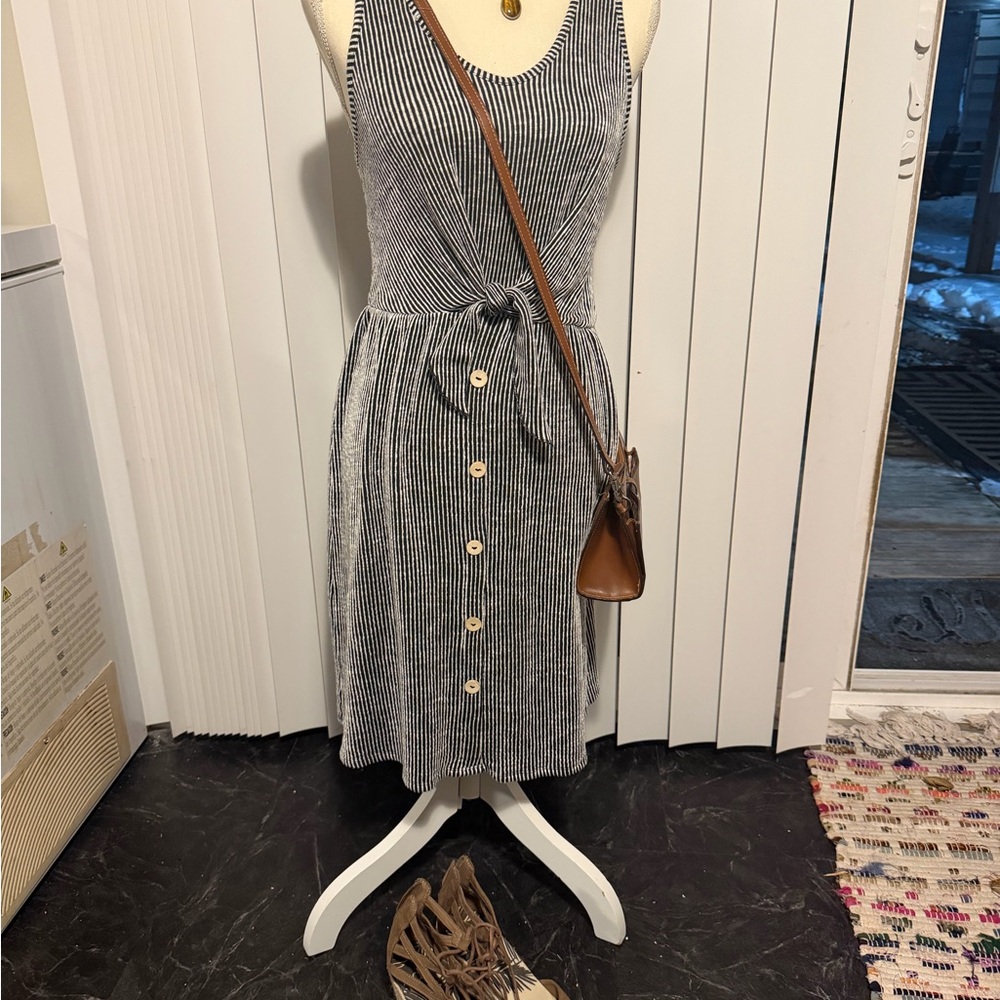Caution To The Wind Black and White Button-Down Midi Dress - Picture 2 of 8